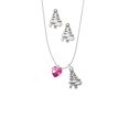 thumbnail image 2 of Delight Jewelry Hot Pink Crystal Heart Silver tone Zig Zag Christmas Tree Charm Necklace and Stud Earrings, 2 of 4
