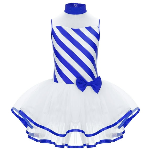YONGHS Kids Girls Christmas Costumes Candy Cane Striped Dance Cheer Performance Leotard Dress Blue 12