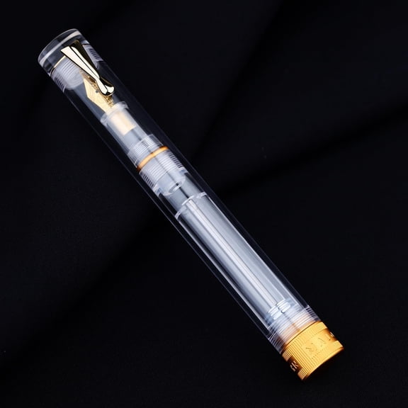Majohn V1 Vacuum Filling Fountain Pen Fine Nib, Transparent Acrylic Demonstration Writing Gift Pen with Box (Golden Clip)