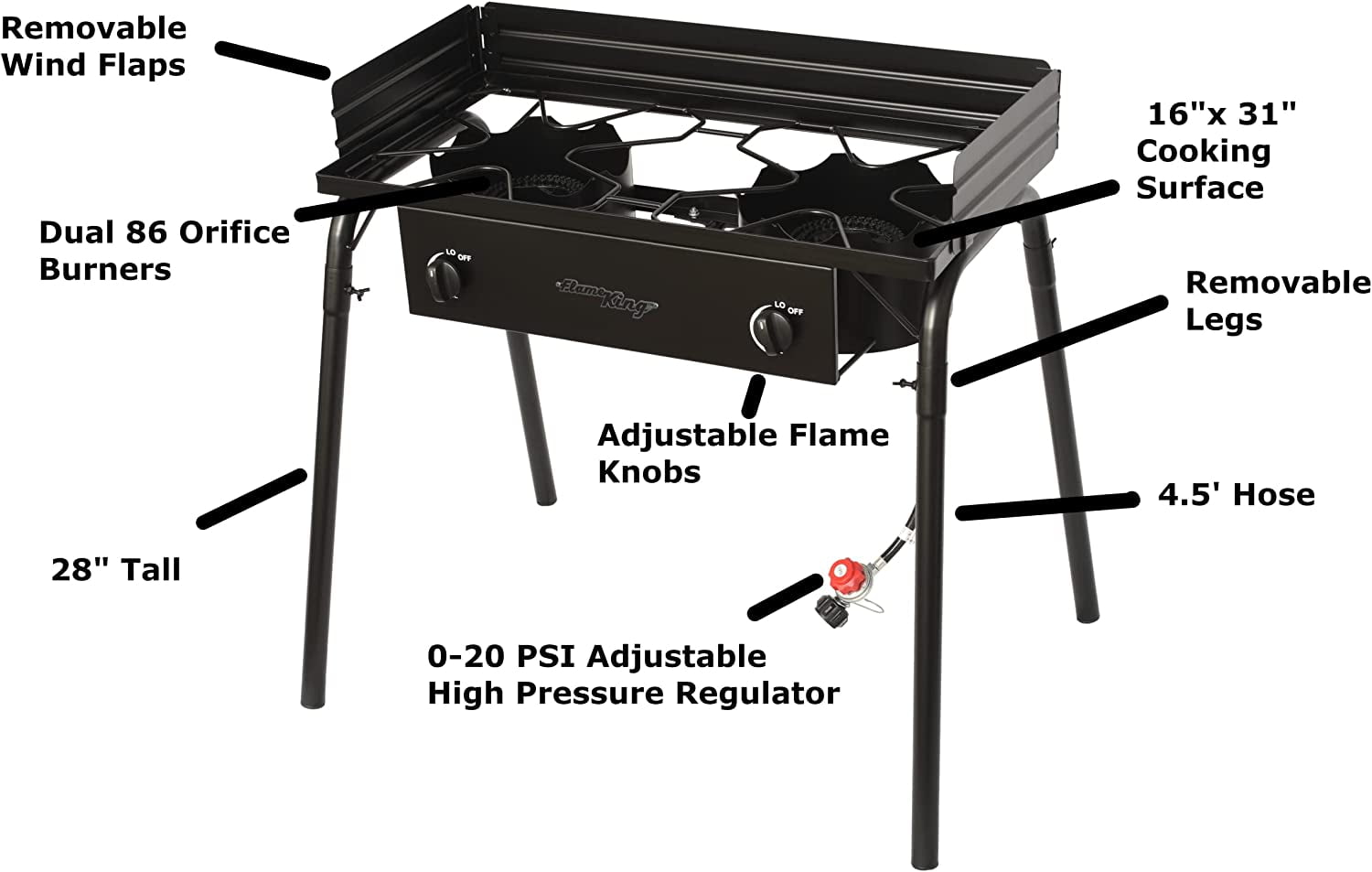 Flame King Standup 2 Burner Camp Stove, Propane Camping