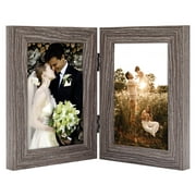 Golden State Art, 4x6 Double Picture Frame Vertical Hinged Photo Frame 2 Opening Folding Family Frames Collage, with Real Glass (4x6, Grey, 1-Pack)