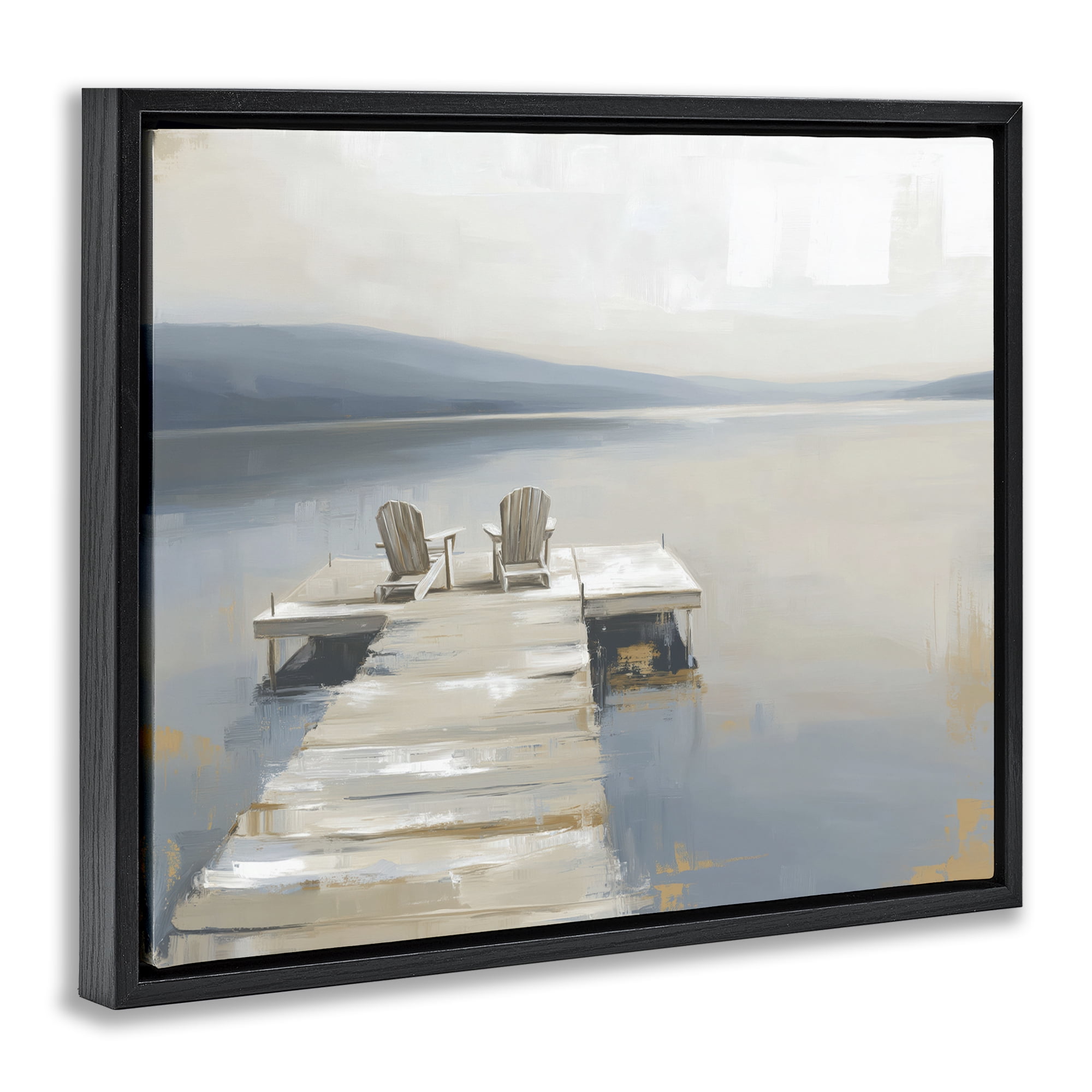 Stupell Industries Adirondack Chairs on Pier Black Framed Floater Canvas Wall Art, design by Kim Curinga