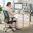thumbnail image 6 of Computer Desk, 40'' Study Writing Table for Small Space, Save Space Office Desk with Metal Legs, Modern Steel Frame Wood PC Workstation for Home Office, Gold, 6 of 6
