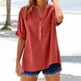 thumbnail image 5 of Women's V-Neck Long Sleeve Blouse with Pocket - Soft Cotton Linen Blend Casual Loose Fit T-Shirt Top, 5 of 7