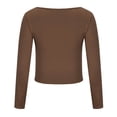 thumbnail image 5 of BLVB Women's Long Sleeve Crop Top Square Neck Double Lined Basic Slim T Shirt Base Layer Tights Fall Winter Clothes, 5 of 6