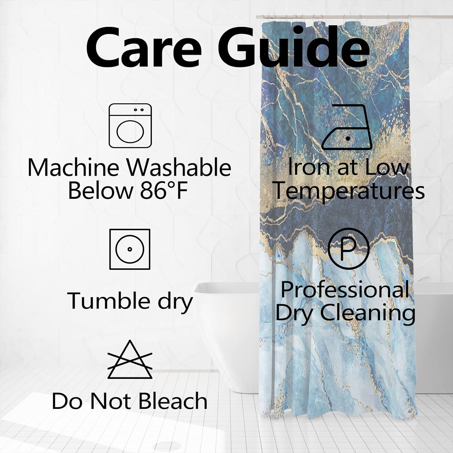 Navy Blue Shower Curtain for Bathroom Marble Light Blue Gold Stall RV Bathtub Home Decoration White Room Partition Waterproof Fabric Shower Curtains 36x72 inches with Hooks
