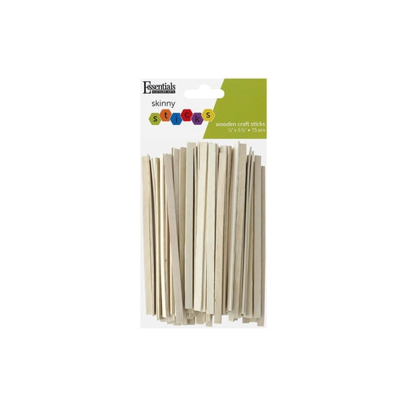 Essentials by Leisure Arts Skinny Wood Craft Sticks 0.25x5.75 Inch 75 Pack