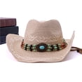 thumbnail image 5 of Jane Wardrobe Boho Western Straw Cowboy Hat for Women, Beaded Band with Chin Strap, Panama Style UV Protection Sun Hat, 1 Piece, One Size, 5 of 5