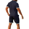 thumbnail image 3 of SWSMCLT Men's Short Tracksuit Summer Short Sleeve Drawstring 2 Piece Outfit Active Sweatsuit Shorts Set Cotton Navy Medium, 3 of 4