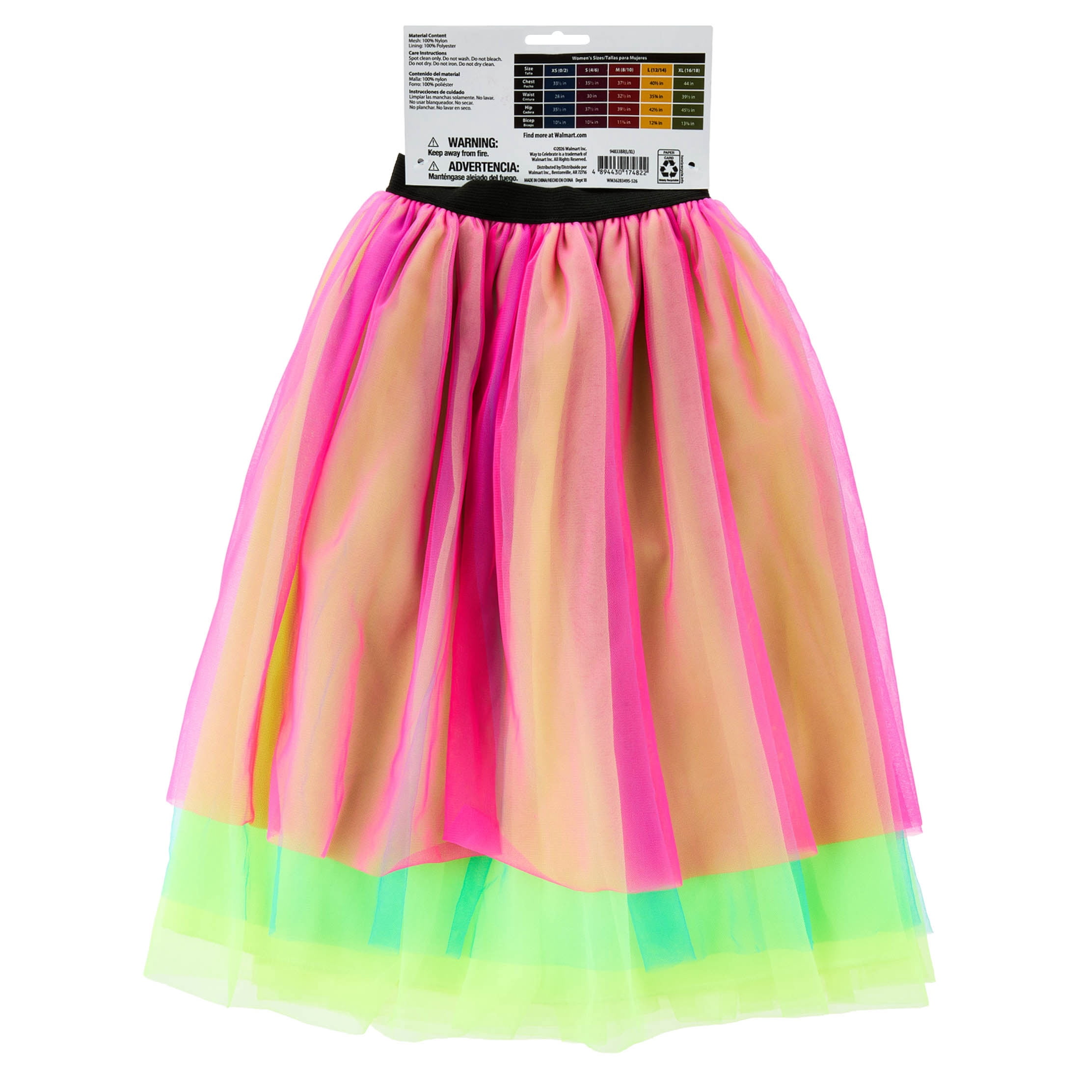 Neon Tutu Costume Accessory for Adults, Multicolor, L/XL, Halloween by Way To Celebrate