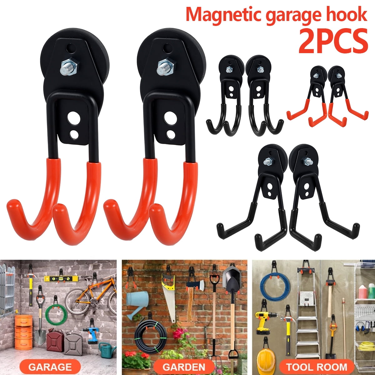 2-Pack Heavy Duty Magnetic Garage Hooks – Strong Magnet Utility Hangers with Anti-Slip Coating – Rust-Resistant Metal Organizer for Tools, Keys, and Outdoor Equipment – No-Drill Storage Solution