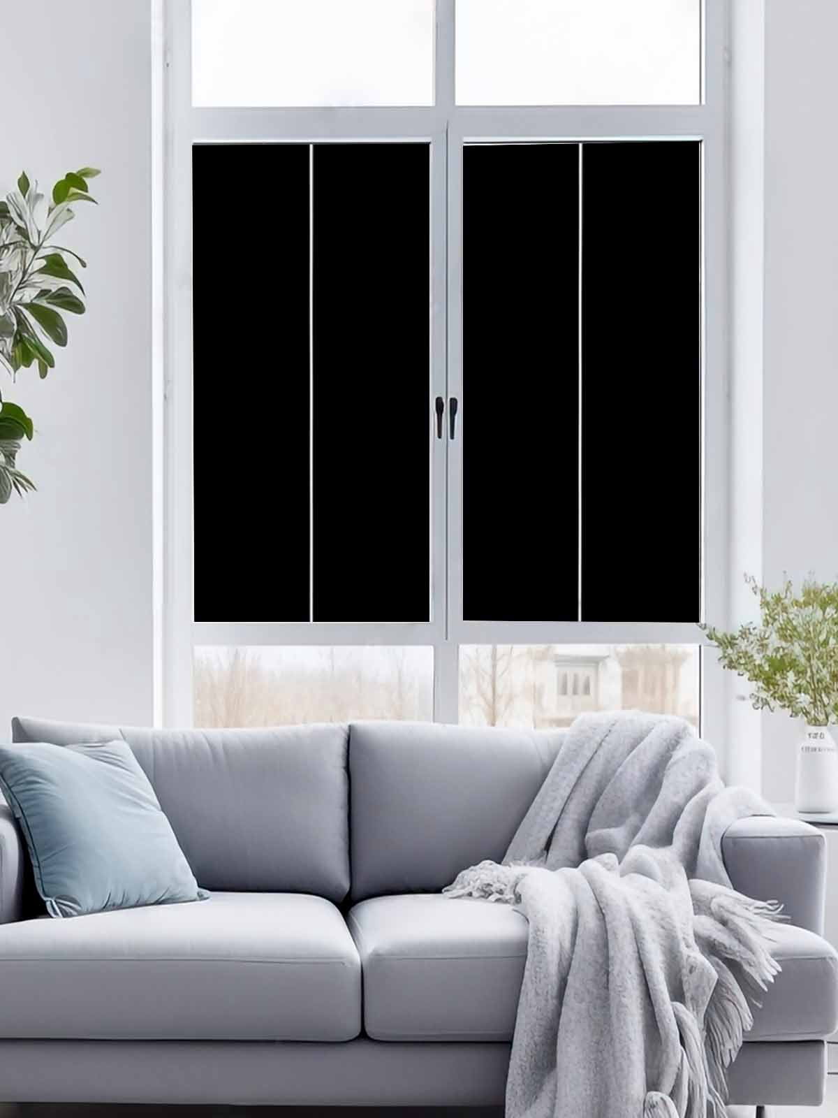 Removable Glass Window Covering, Black Window Privacy Film Frosted, Farmhouse Solid Black Color Modern Art Decorative Privacy Windows Film for Bedroom, Living Room, 19.6 x 39.3 Inches