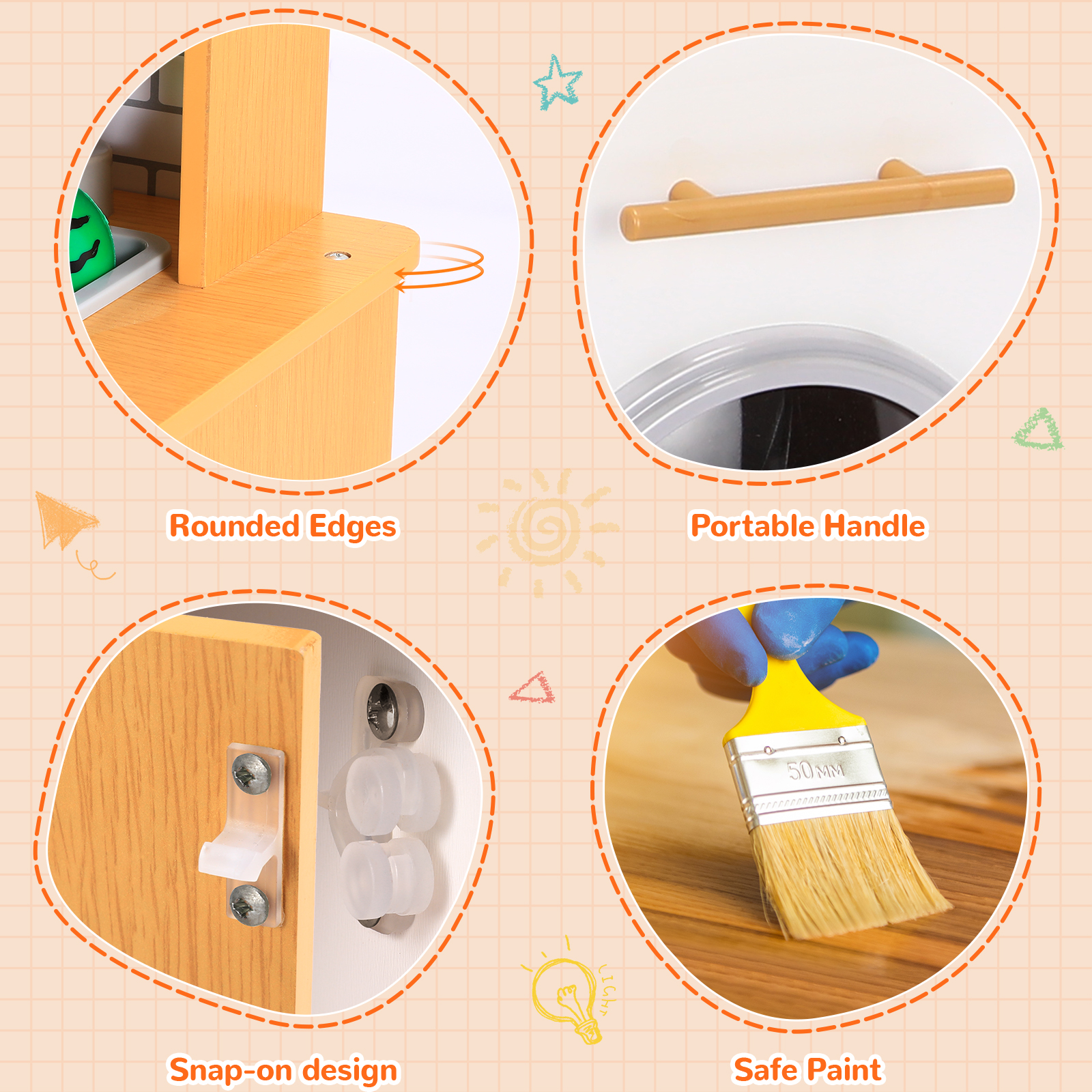 Arlopu Wooden Kids Play Kitchen - Orange with Sound & Light photo 7