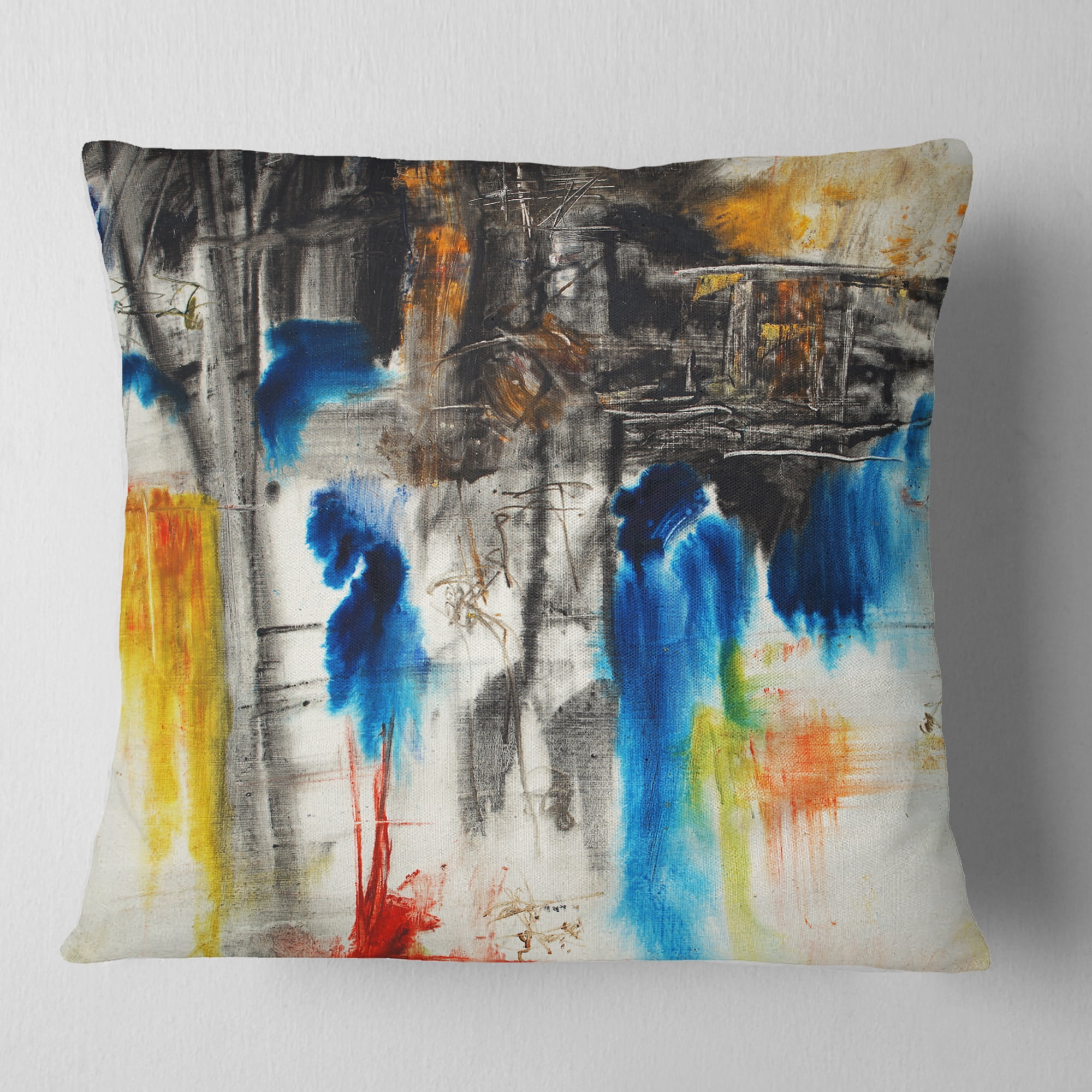 Designart Black Blue and Yellow Pattern - Contemporary Throw Pillow - 16x16