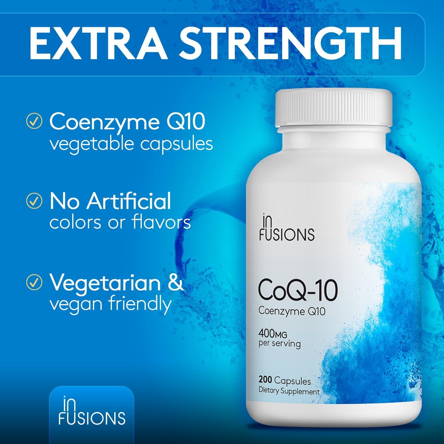 High Absorption Pure CoQ10 400mg 400 Capsules Extra Strength Gluten Free Non-GMO - 2 Pack