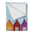 thumbnail image 2 of Landscape Soft Flannel Fleece Throw Blanket, Image of Colorful Beach Cabins on an Old Wooden Pier by Sea Summer Beach House, Cozy Plush for Indoor and Outdoor Use, 50" x 70", Multicolor, by Ambesonne, 2 of 5