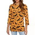 thumbnail image 4 of WTOBBY Women's Halloween Print Tee: Bats Pumpkins Witches Design 3/4 Sleeve Round Neck Casual T-Shirt Top for Fall Festive Daily Wear,Orange S, 4 of 4