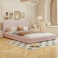 thumbnail image 3 of PORKISS Queen Size Upholstered Bed, Modern Bed Frame with Tufted Headboard, Velvet Platform Bed for Bedroom, No Box Spring Needed, Pink, 3 of 7