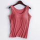thumbnail image 3 of Camiseta deportiva sin mangas de color liso para yoga para mujer: almohadilla en el pecho, sin aros, tirantes anchos, camiseta sin mangas informal, cuello redondo, ropa de verano, 3 of 3