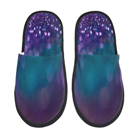 Balery Purple and Green Glitter Slient Indoor Furry Fleece Comfort House Shoes Soft Non-Slip Home Shoes Cotton slippers House Slippers-- Medium