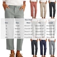thumbnail image 3 of Karymi Jean Shorts Solid Fake Linen Mid Rise Button Zip Fly Slim Straight Leg Cropped Ankle Length Casual Trouser Pants with Front Slant Pockets Women's Pants, 3 of 5