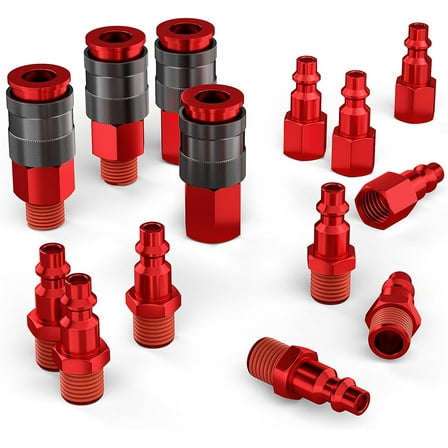 Universal Air Compressor Fitting Set, Aluminum 1/4 Inch NPT Air Tool Fittings, 14 Pieces