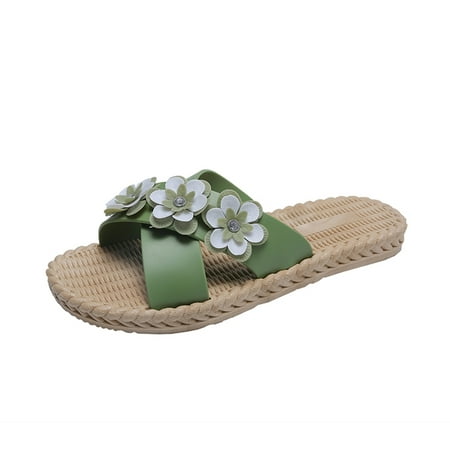 Women s Flower Flip Flops Fashion Beach Slippers Flat Sandals Summer Shower Slippers Non-Slip Beach Shoes