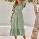thumbnail image 4 of Vestido de verano casual con cuello en V y manga corta con volantes para mujer, vestido midi con cintura fruncida y lunares suizos para fiesta, 4 of 8