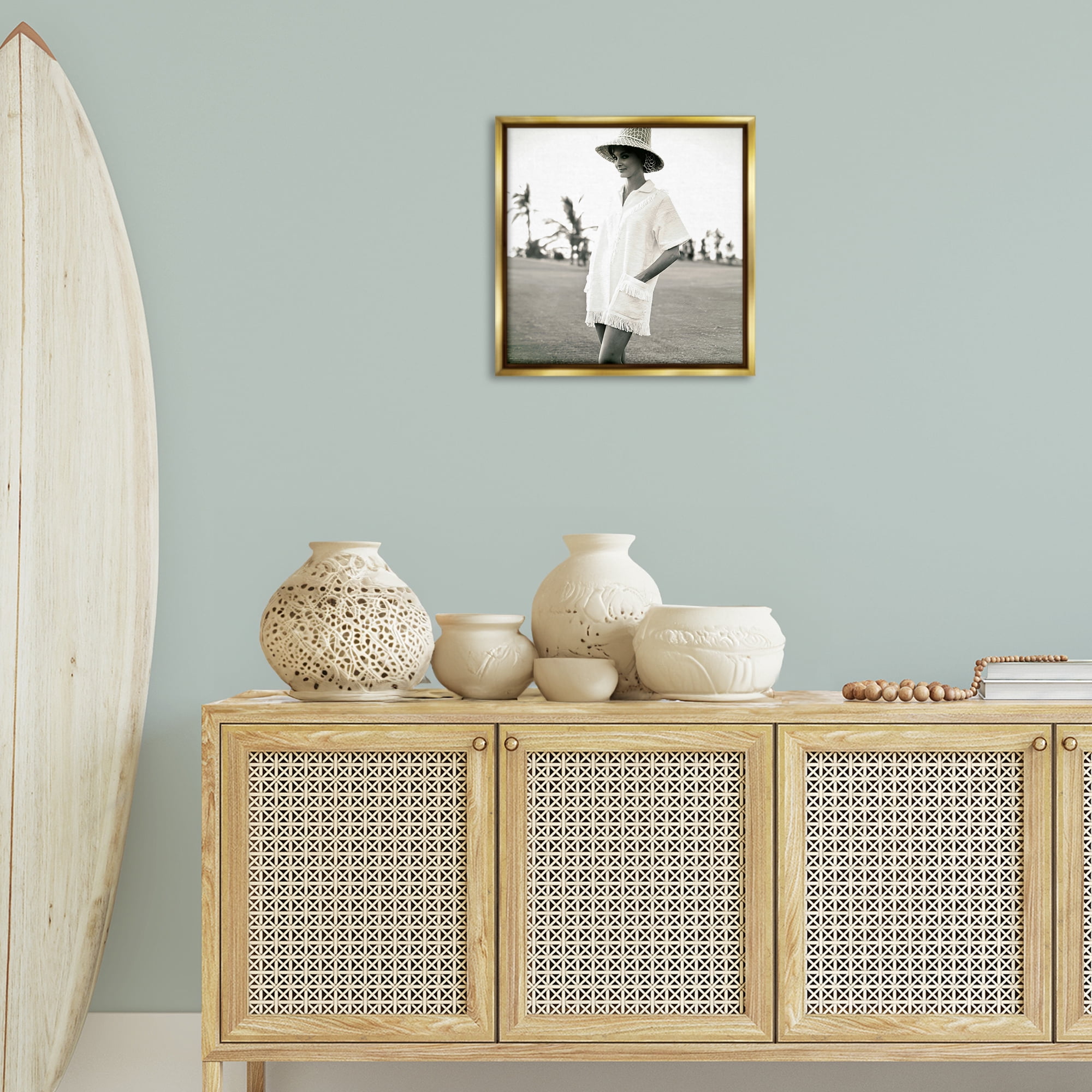 Stupell Industries Beach Beauty in Sepia People Photography Gold Floater Framed Canvas Art Print Wall Art, 18 x 18