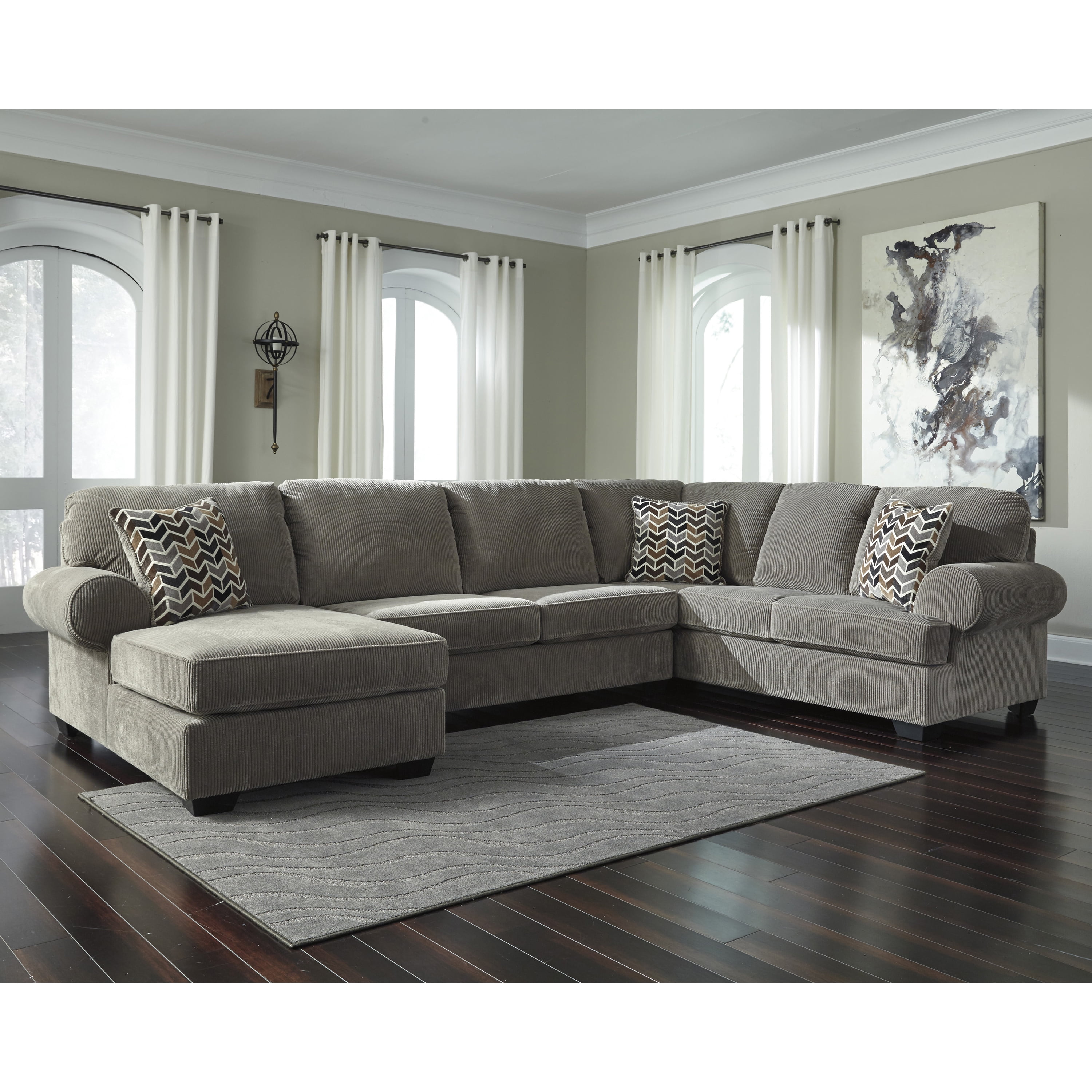 Flash Furniture Signature Design by Ashley Jinllingsly 3-Piece RAF Sofa Sectional in Gray ...