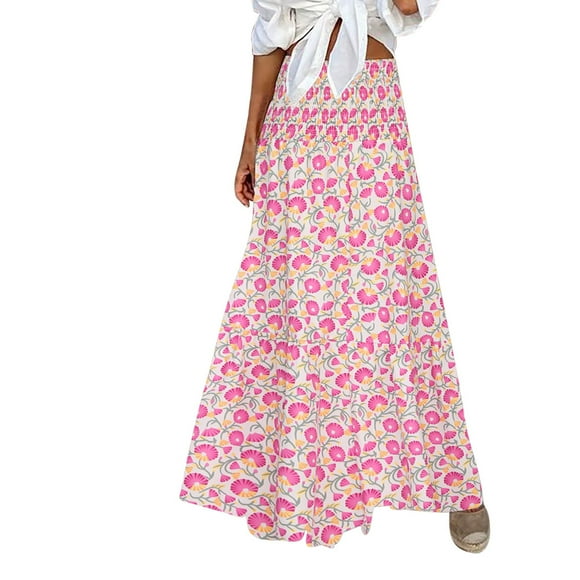 Yuyuzo Women's High Waist Boho Floral Maxi Skirt, Denim,