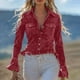 thumbnail image 1 of mfyjkho Tops De Gimnasio Para Mujer, Camisa De Mujer Lisa Vintage Informal De Terciopelo Con Cuello De Solapa Y Botones Con Volantes Tops Y Blusas Para Mujer Xl, 1 of 8