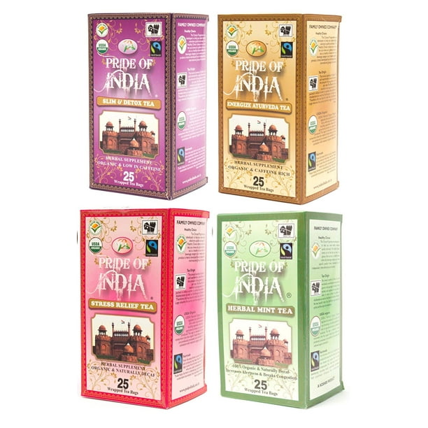 Pride Of India Organic Assorted Health Tea Bag Variety Pack (25 tea