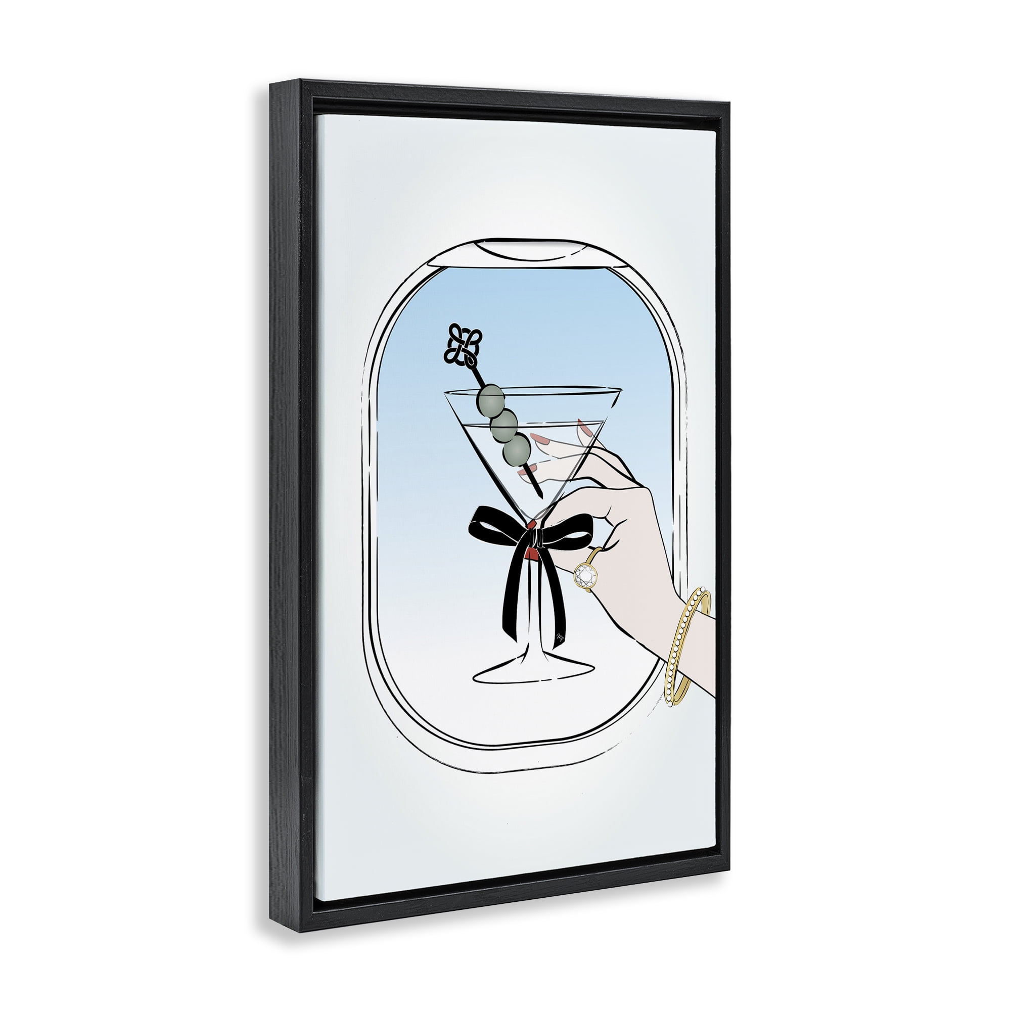 Stupell Industries First Class Cocktail Food & Beverage Painting Black Floater Framed Art Print Wall Art, 21 x 31