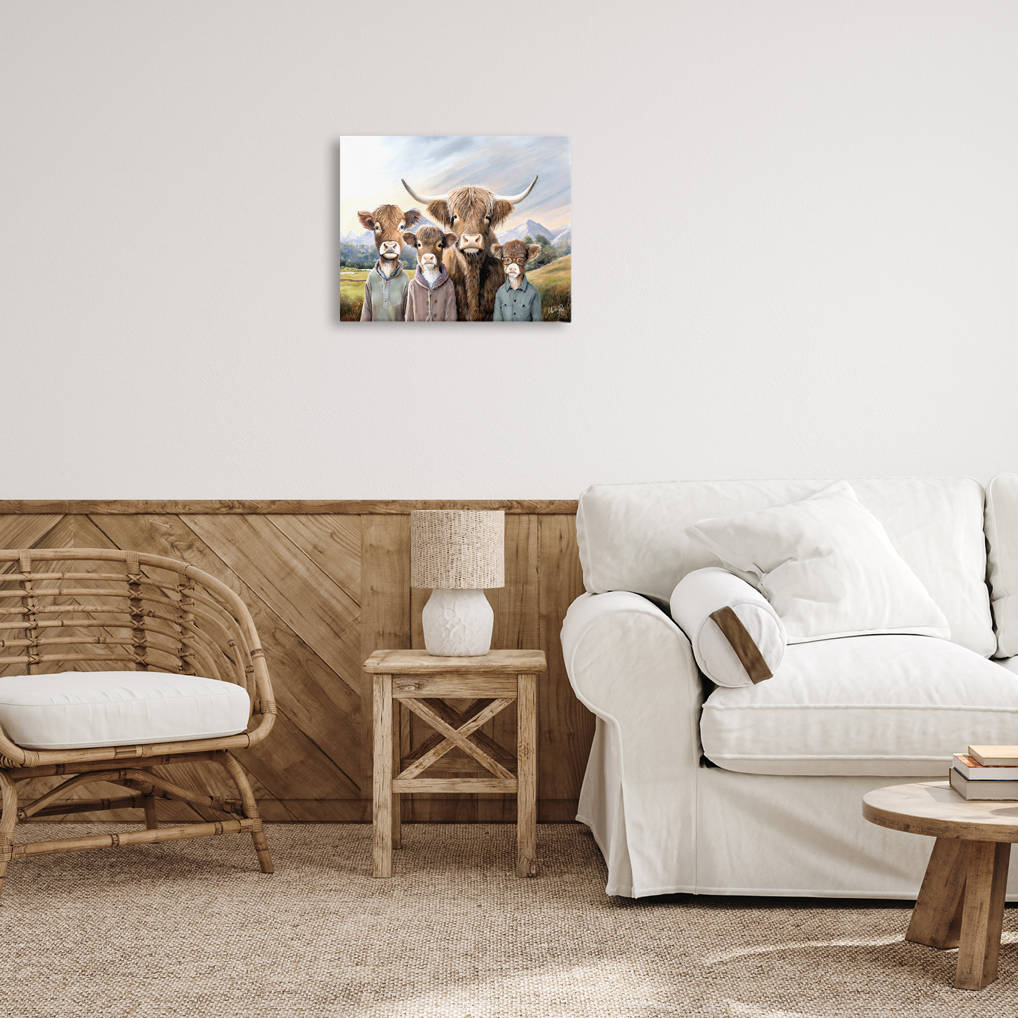 Stupell Industries Cattle Family Portrait Novelty & Humor Painting Wrapped Canvas Art Print Wall Art, 20 x 16