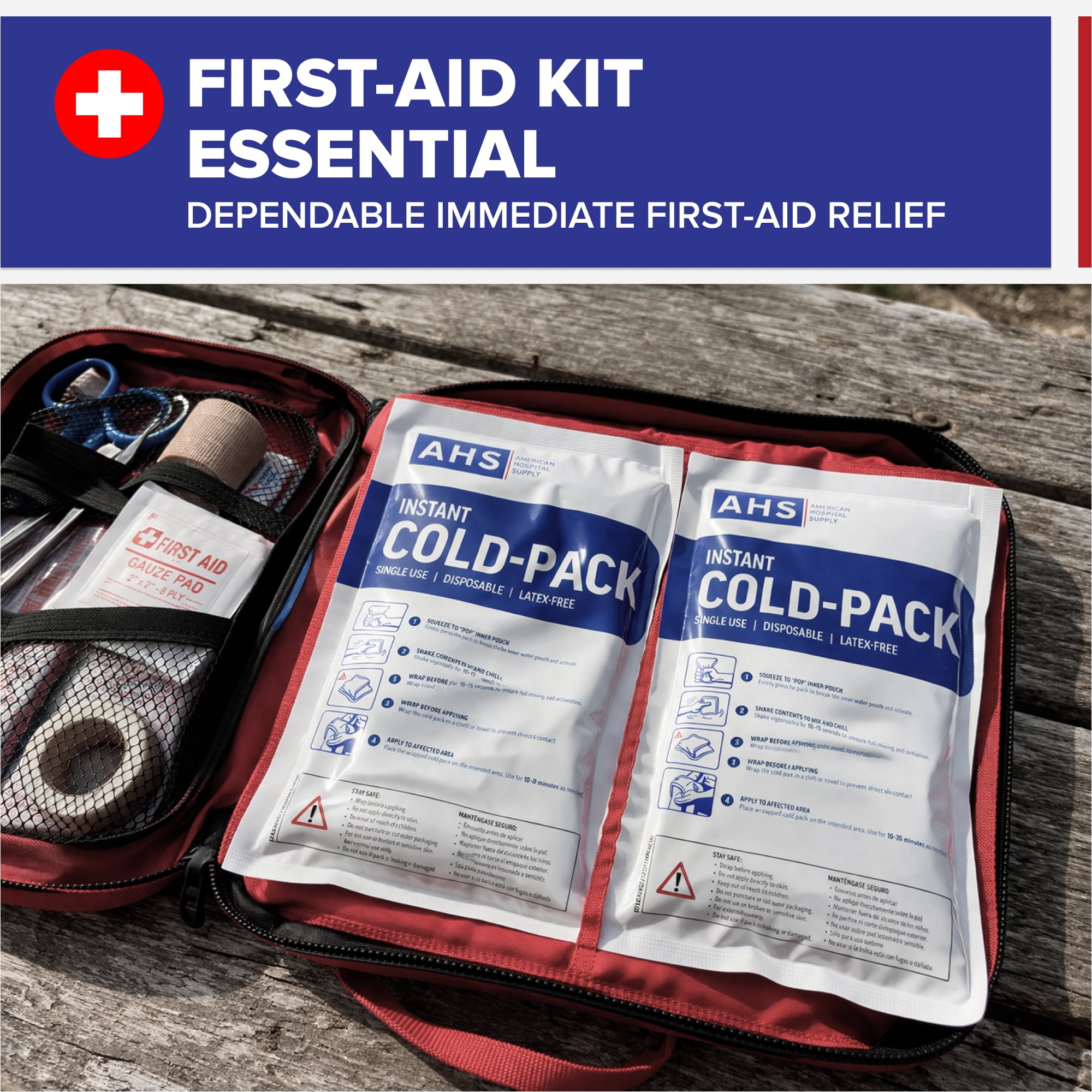 American Hospital Supply Disposable Instant Ice Cold Pack,  No Freezer Needed, Activates in Seconds, First Aid & Sports Use, 6" x 9", Case of 24