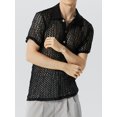 thumbnail image 3 of Wangsaura Chemise en Résille Ajourée pour Hommes Manches Courtes Col Rabattu Boutons Hauts Transparents Vêtements Décontractés d'Été, 3 of 8