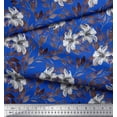 thumbnail image 3 of Soimoi Blue Cotton Duck Fabric Leaves & Lily Floral Print Fabric by the Yard 42 Inch Wide, 3 of 3