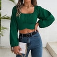 thumbnail image 6 of adaychics Tie Back Long Sleeve Crop Top Square Neck Ruched Lantern Long Sleeve Tie Back Crop Top Blouse for Vacation, 6 of 7