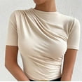 thumbnail image 4 of ZQUUVOU Women's Lightweight Ruched Bodysuit Cotton Short Sleeve Crew Neck Tummy Control Stretchy Casual Shapewear Beige, 4 of 5