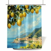 Shower Curtains for Bathroom-36"x72",Vintage Lemon Tree Mountain House Waterproof Bath Curtain Grommet Shower Curtain Set with Hooks,Summer Coastal Ocean Seascape Washable Bath Accessories
