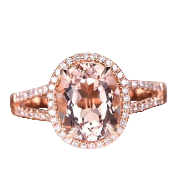 10k Rose Gold Morganite Halo Engagement Ring With Diamond Moissanite 5.25 Carat 11x9mm Oval Split Shank Promise Band