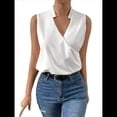 thumbnail image 3 of Camisetas Sin Mangas Plisadas para Mujer, Blusas Casuales Sin Mangas con Cuello en V, Camiseta Básica de Verano L, 3 of 9
