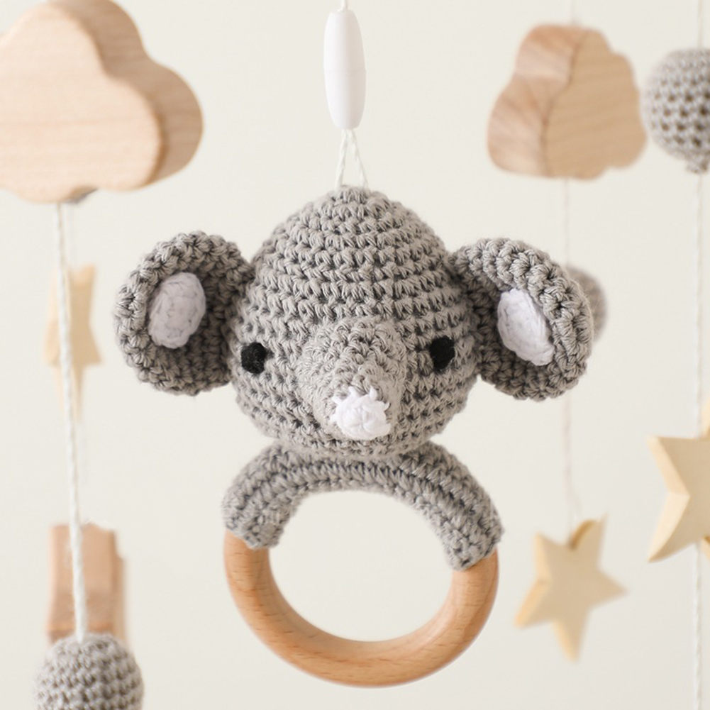 Baby Crib Mobile with Wooden Wind Chimes – Crochet Star, Moon & Cloud Hanging Bed Bell for Newborn Sleep, Sensory Development & Nursery Decoration