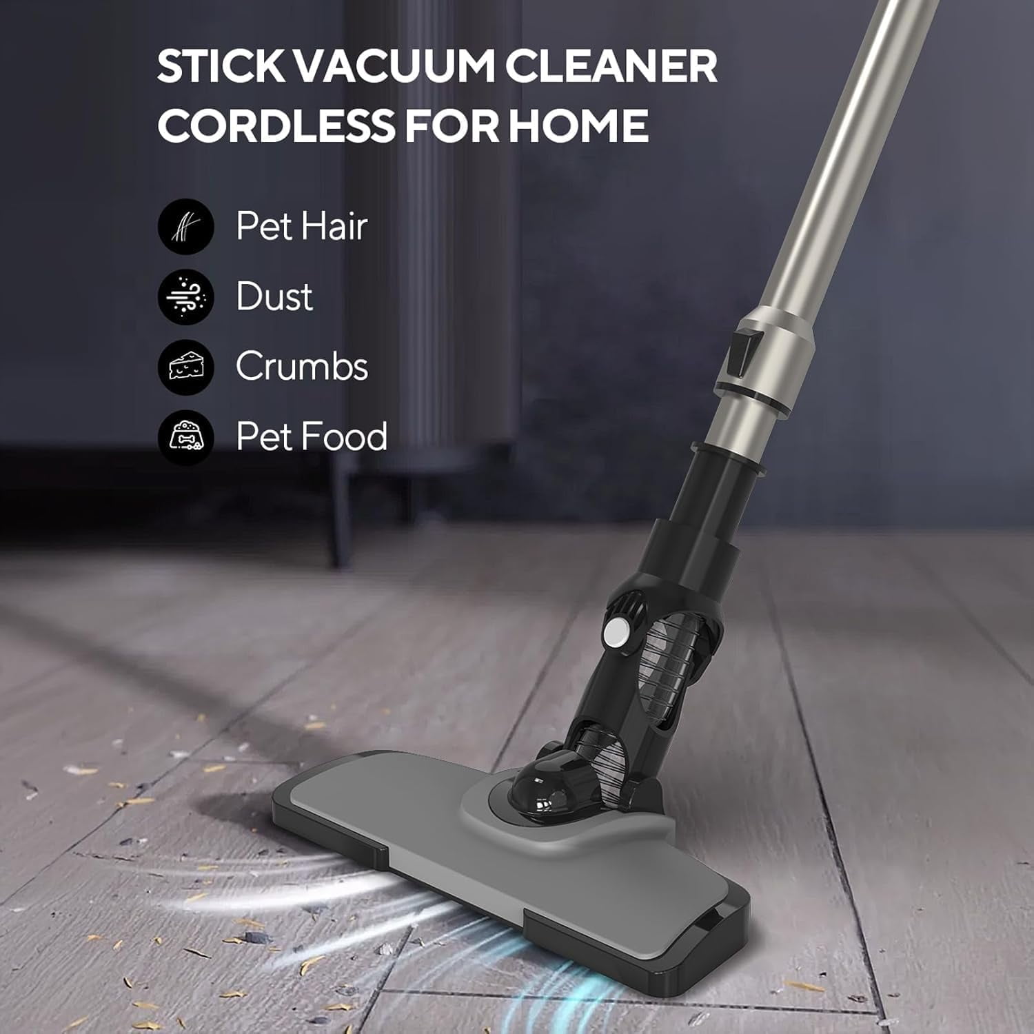 Cordless Vacuum Cleaner, 12000 Pa Powerful Stick Vacuum with Brushless Motor, LED Touch Display, 30 Mins Long Runtime, Self-Standing Lightweight Vacuum for Hard Floor Carpet Hair, Gray