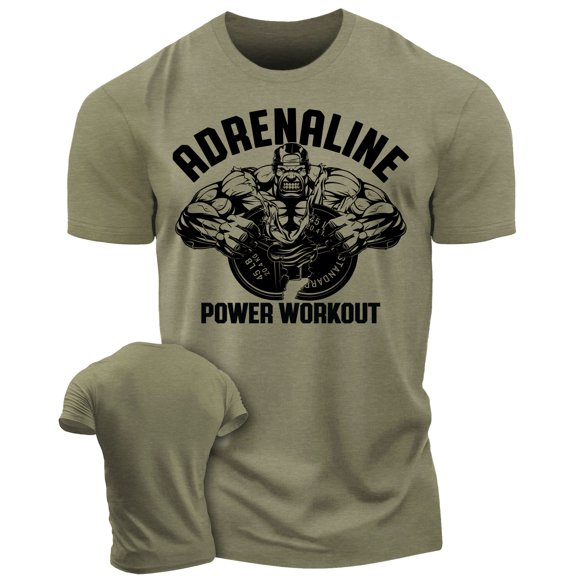 Gymish Adrenaline Workout T-Shirt for Men – Motivational Gym Tee, Funny Lifting Fitness Shirt, Military Green, Small