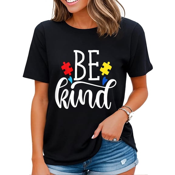 Womens Be Kind Autism Awareness Puzzle Pieces T-Shirt Black 3X-Large