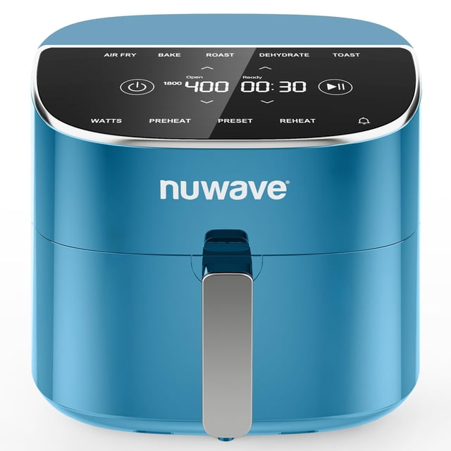 Freidora de aire Nuwave Brio Plus de 8 cuartos, sin PFAS, nueva y mejorada, pantalla táctil digital, pantalla blanca fría, 50°F~400°F en 5° precisos, 5 funciones de cocción, 100 preajustes y 50 memori