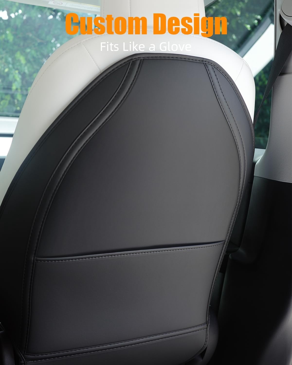 Leather Car Seat Back Protector for Tesla Models Y, 3, S & X, Includes 2025 Model Y & 2024-2025 Model 3 Highland, Durable Kick Mats with Storage Pocket, Set of 2