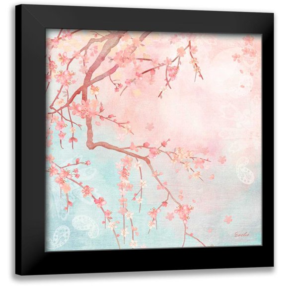 Evelia Designs 12x12 Black Modern Framed Museum Art Print Titled - Sweet Cherry Blossoms IV